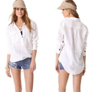 Equipment Women Knox Lace Up Neck White Blouse top sz S